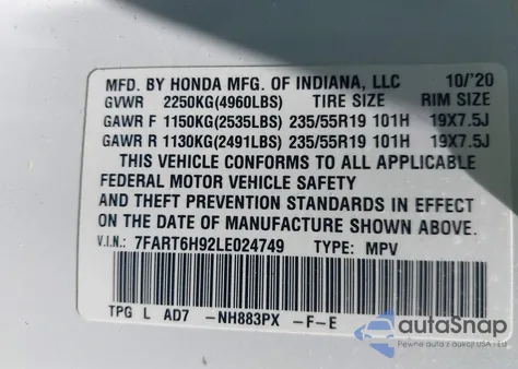 2020 Honda Cr-V Hybrid Touring from USA, damaged, VIN 7FART6H92LE024749